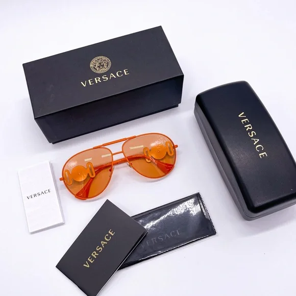 NEW VERSACE VE2249 1485/74 AVIATOR SUNGLASSES VERSACE MOD 2249 ORANGE AVIATOR - Picture 14 of 15